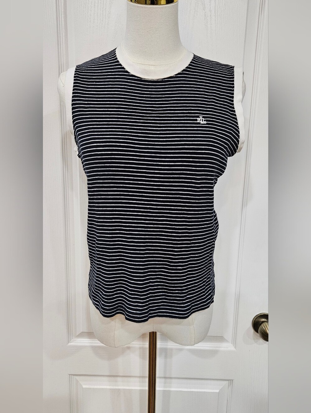 Lauren Ralph Lauren Black & White Striped Sleeveless Tank